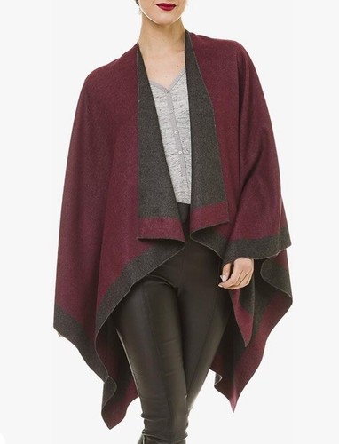 Women's Shawl Wrap Poncho Ruana Cape Cardigan Sweater Open Front Poncho Reverse - Picture 5 of 6
