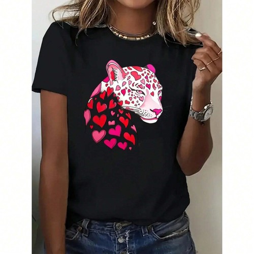 Casual Printed Round Neck T-shirt - Fashionable Printed Women's T-shirt - Picture 8 of 12