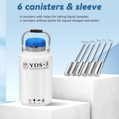 3L Liquid Nitrogen LN2 Storage Tank Container Cryo Dewar w Canisters Strap New - Picture 3 of 7