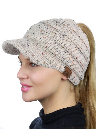 C.C BeanieTail CONFETI Tejido Cálido Desordenado Panel Alto Visera Cola de Pony Gorra - Imagen 7 de 65