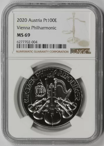 2020 Austria Vienna Philharmonic 1 oz Platinum 100 Euro Pt100E MS 69 NGC 11/0