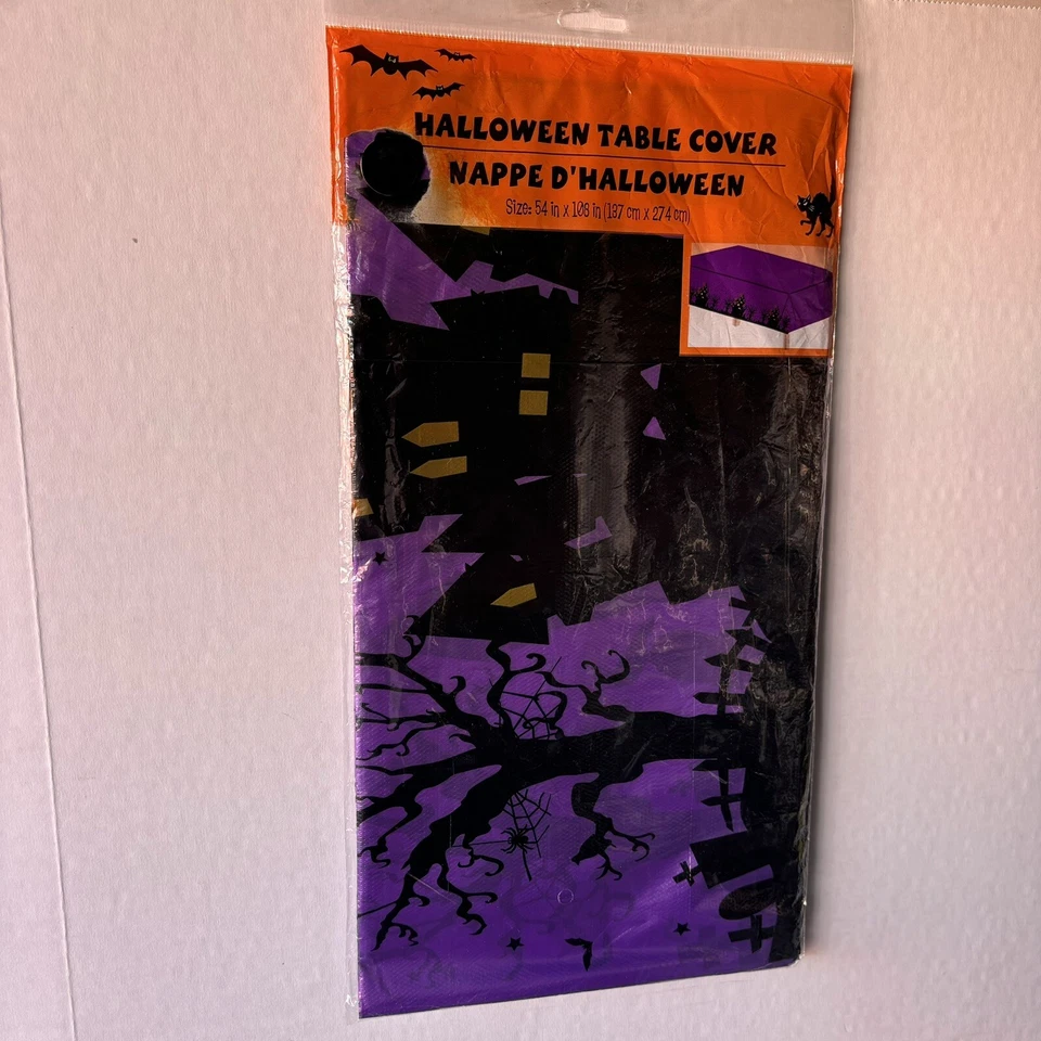 Vintage Halloween Table Cover Haunted Castle & Bats 54”x108” New Old Stock NOS - Image 3 of 4