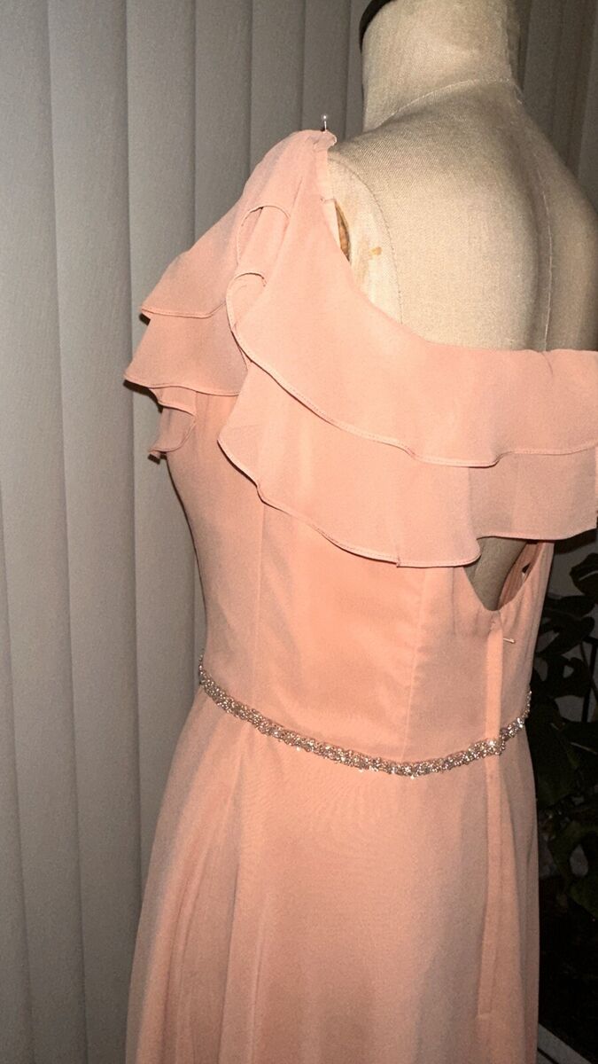 Morilee Bordeaux Off Shoulder Ruffle Chiffon Gown 21562 pink sz10