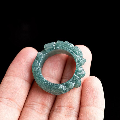Real Grade A Green jade Jadeite Band Men Women Dragon Son Pixiu Ring - Picture 2 of 5
