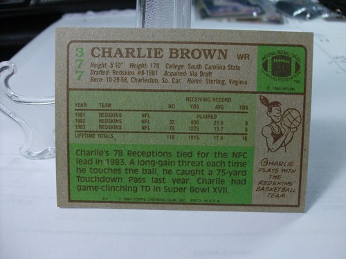 1984 Topps Football #377 - Charlie Brown PB - Washington Redskins 84-042 - Picture 2 of 2