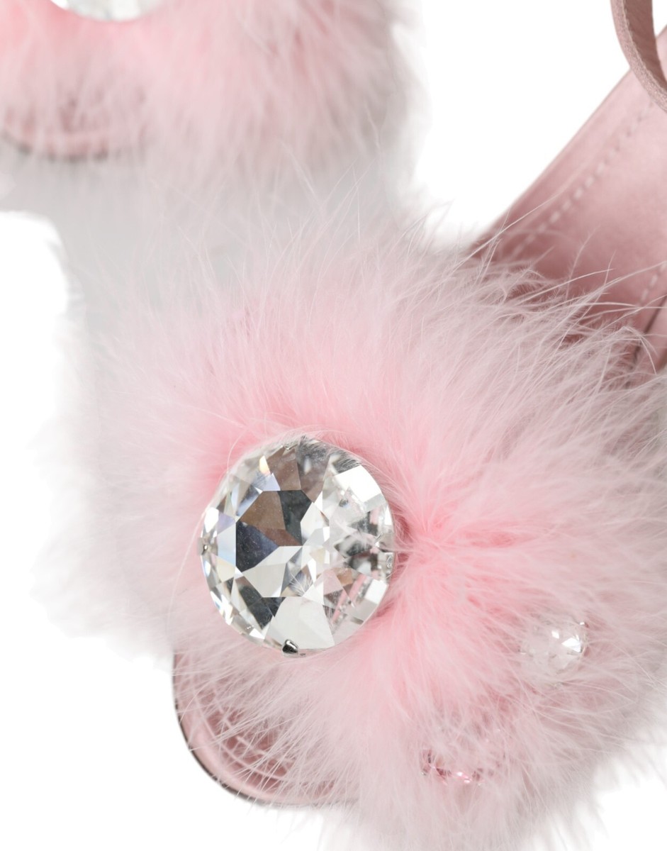 DOLCE & GABBANA Shoes Pink Turkey Feather Crystal Sandals