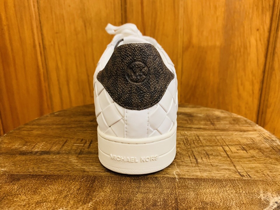 Michael Kors Keating lace up woven leather low top sneaker shoes white