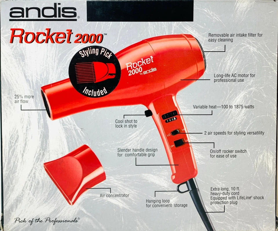 Andis 85105 Secador Rocket 2000 1875 vatios Secador de pelo con concentrador de aire  Foto 3 de 3
