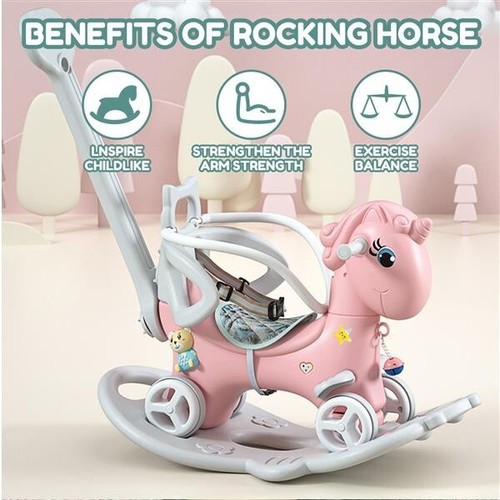 Rocking Horse for Toddlers, Balance Bike Ride On Toys with Push Handle, Backrest - Picture 13 of 13