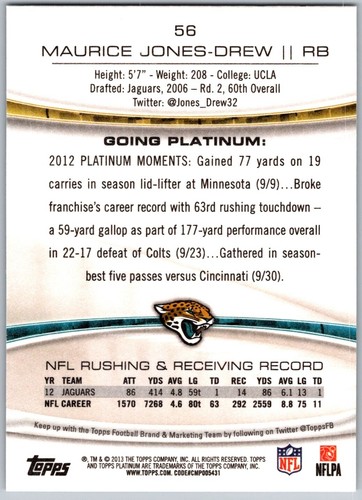 Carta Jacksonville 2013 Topps Platinum 56 Maurice Jones-Drew Rainbow Foil - Foto 2 di 3