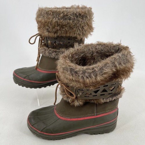 Khombu Nola WOMENS Leather Rubber Pull On Lace Up Faux Fur Winter Duck Boots 7 - Picture 2 of 24