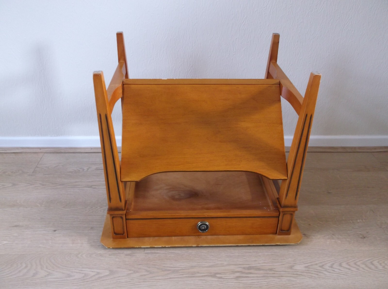 Vintage wooden side table magazine rack eBay