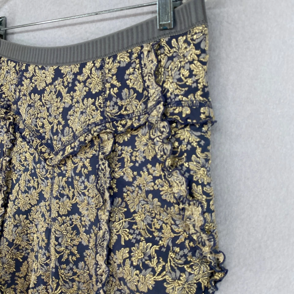 Falda MARC JACOBS RUNWAY 8 Jacquard Brocado Acanalado Volantes Floral Azul Dorado De Colección Foto 4 de 4