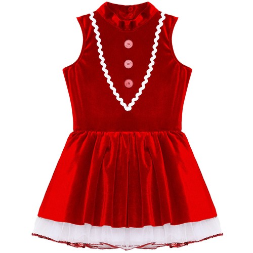Kids Girl Christmas Santa Claus Costume Velvet One Piece Ballet Dance Dress Xmas - Picture 45 of 64