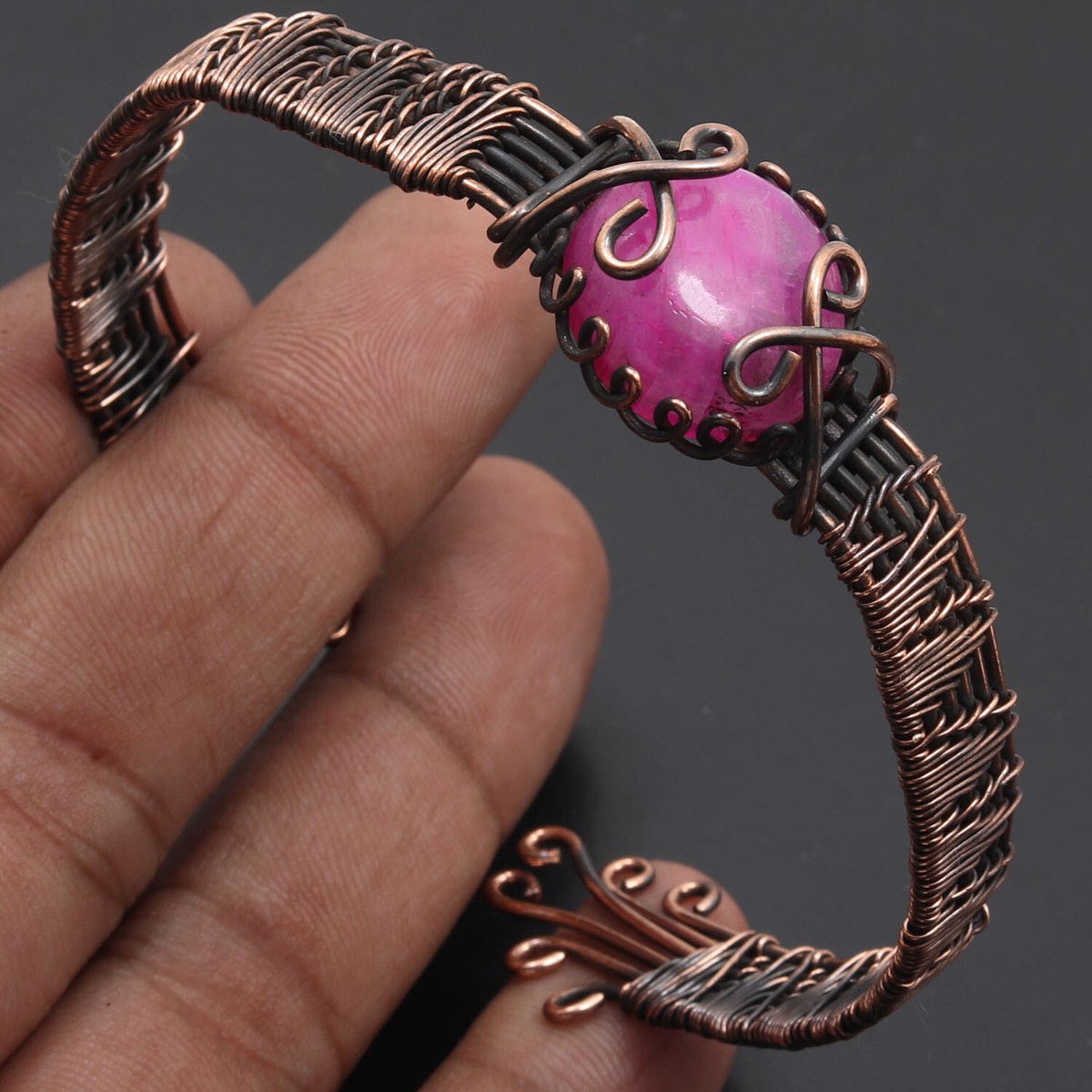 Moonstone Gemstone Copper Wire Wrapped Designer Adjustable Bangle