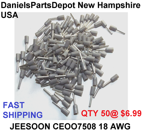 X50 JEESOON CE007508 GRAU 18 AWG ISOLIERTER DRAHT CRIMP ENDE ADERENDHÜLSENSTECKER - Bild 1 von 10