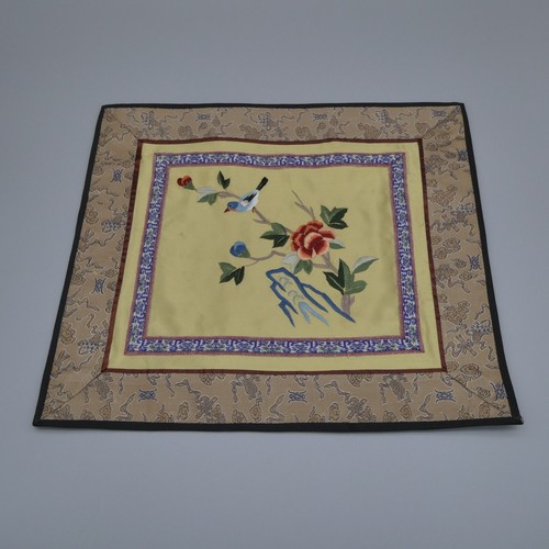 Tapiz bordado seda chino vintage pájaro azul flores montaña 11x13 - Imagen 6 de 9