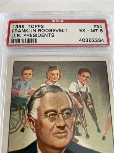 1956 Presidenti degli Stati Uniti Franklin D. Roosevelt Card #34 PSA EX-MT 6 Vintage FDR - Foto 3 di 5