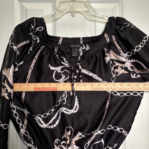 WHITE HOUSE BLACK MARKET W- Sm Blouse Elastic Waist Black Chain Print - Picture 6 of 9