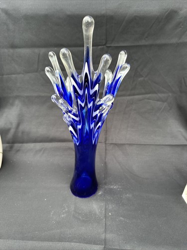 HAND BLOWN ART GLASS BLUE/White Bubbly Edges~RARE - Picture 6 of 9