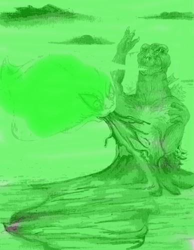kunstwerk original zapfenzeichnung 11 x 7 GODZILLA VS. THE SMOG MONSTER - Bild 2 von 6