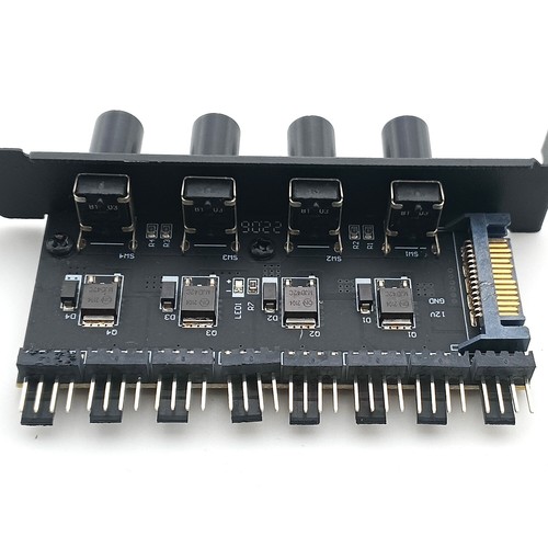 PC Fan Speed Controller 8 Channel 4pin 3pin Splitter 4 Knob PCIe Slot SATA Power - Picture 4 of 6