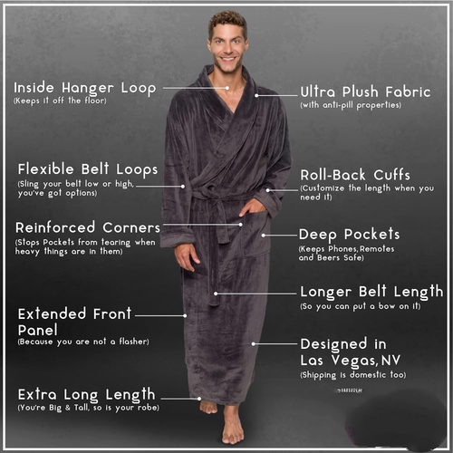 Accappatoio Uomo Peluche Grande e Alto - Lungo Pile Spa Accappatoio con Tasche - Accappatoio - Foto 8 di 20