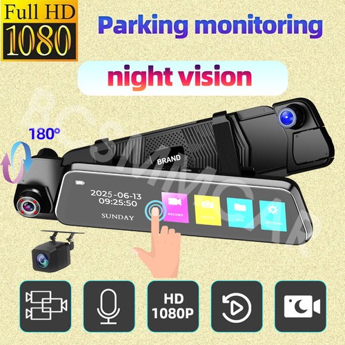 3 Channel Dashcam Mirror Car DVR Video Recorder Backup Camera Parking Monitor - Bild 4 von 13