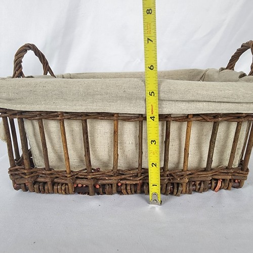 Vintage Boho Lined Bread Picnic Woven Wicker Twig Basket Handles Cottagecore - Picture 10 of 11