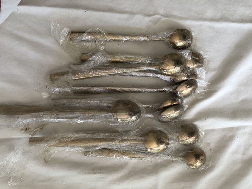 12 cucharas de té helado triple cabeza de elefante bronce nuevo de lote antiguo Tailandia - Imagen 2 de 4