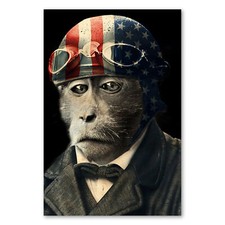 Postereck 2052 Poster Leinwand Vintage Affe, Anzug Helm Brille Fliege Amerika