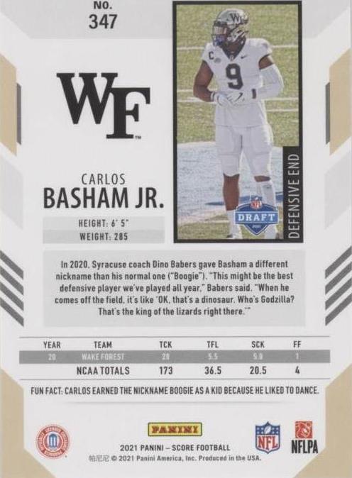 2021 Score Carlos Basham Jr. #347
