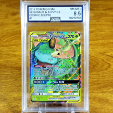 Pokemon SM Cosmic Eclipse Tag Team Venusaur & Snivy GX 1/236 AGS NM-MT 8.5 2019