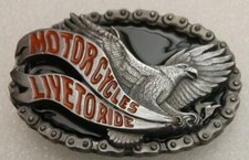 Motorcycles Live To Ride W/ Chain Made In USA By Buckles Of America Belt Buckle