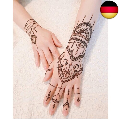 12 Blatt Temporäre Tattoos Henna Schablone Set, Indischer Arabischer Hände Hand - Bild 6 von 6