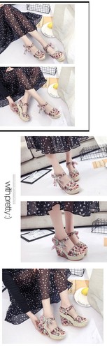 Beach Boho Floral Wedge Sandals Ankle Strap Platform Gladiator Shoes High Heels - Picture 20 of 27