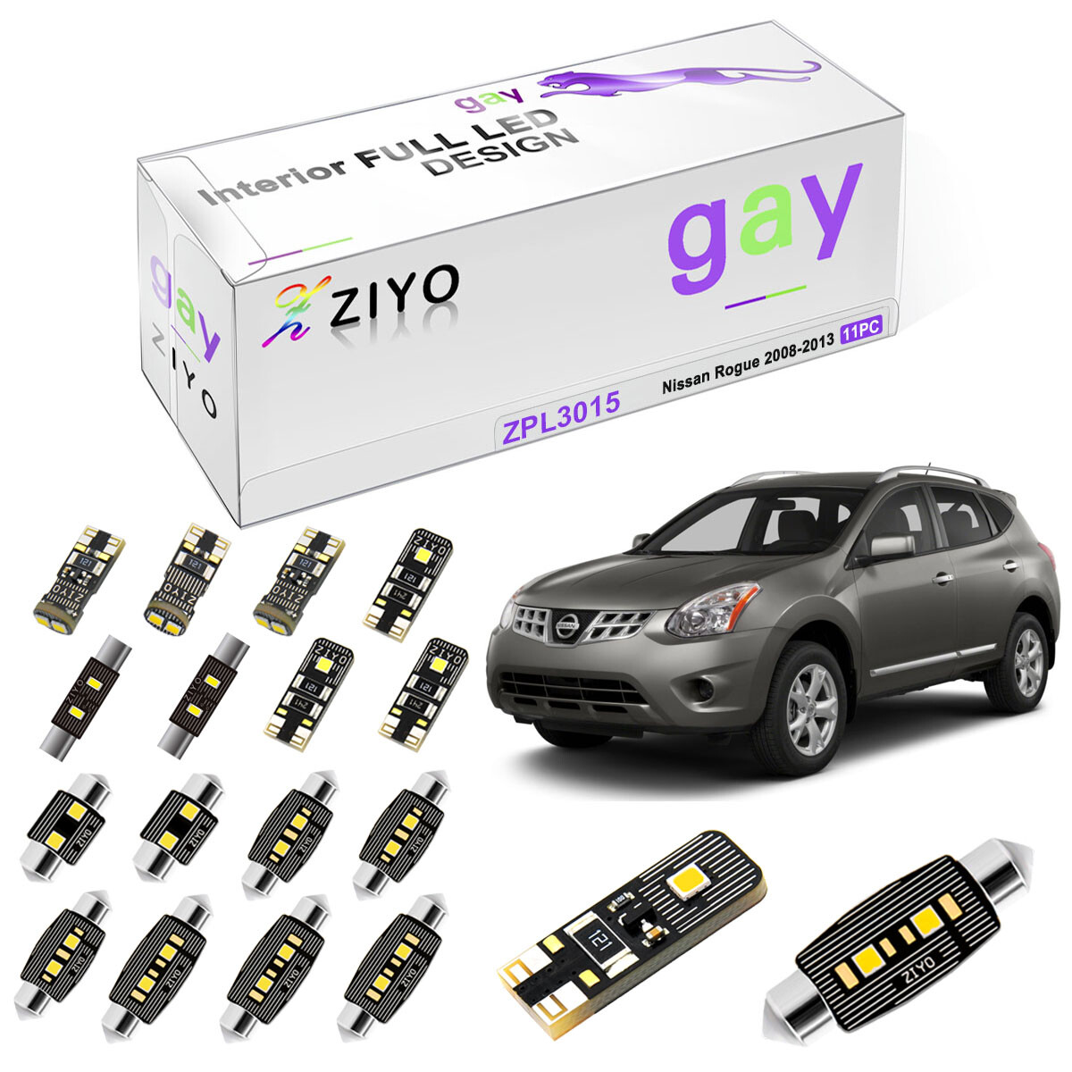 11-Piece Xenon White Interior LED Light Kit For Nissan Rogue (2008-2013) – Full Cabin Upgrade