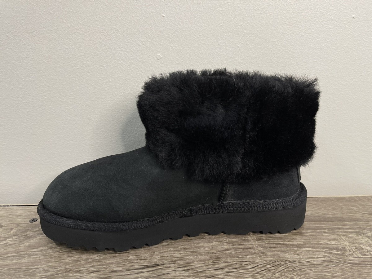 Women's UGG Classic Mini Fluff Black Suede Boots Women's Size 5