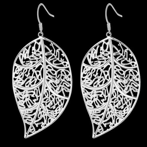 Fashion Hook Earrings Womens Filigree Leaf Long Drop Dangle - Picture 3 of 4
