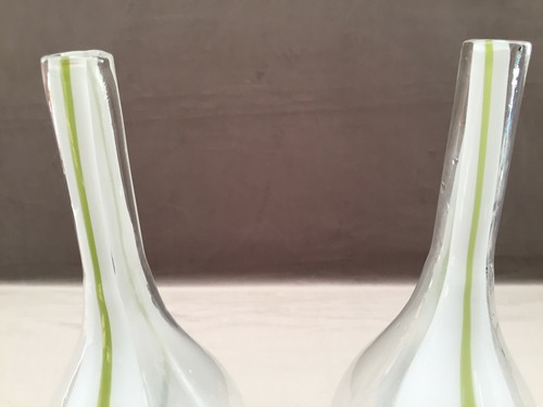 JOLIE PAIRE DE VASE SOLIFLORE GOUTTE VERRE SOUFFLE "Pauline H" DESIGN' ART DECO - Picture 5 of 8