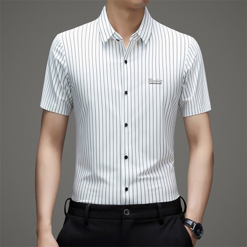 Mens Dress Shirts Business Short Sleeves No Iron Ice Silk Elastic Casual Shirts - Picture 3 of 14