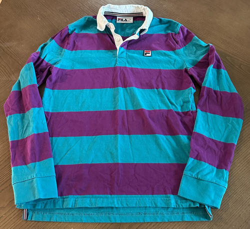 Camisa de rugby Fila Sports Club Academy púrpura verde azulado a rayas preppy para hombre pequeña - Imagen 5 de 6