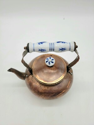 Vintage Copper Tea Kettle White/Blue Porcelain Handle | eBay