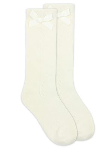 Girls' Pointelle Bow Knee High Socks 1 Pack Ivory Small - Picture 1 of 3