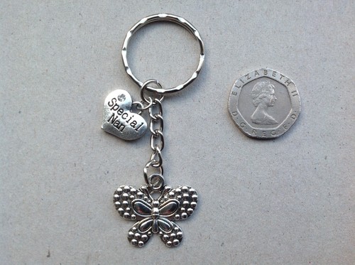 Personalised Handmade Butterfly NAN, NANA, GRAN, GRANNY, GRANDMA Charm Keyring. - Picture 2 of 7
