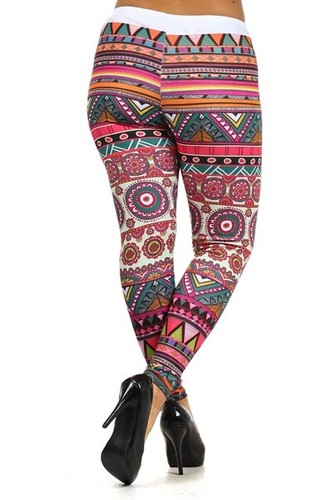 New JUNIORS PLUS SIZE Womens MULTI BALI MEDALLION AZTEC LEGGINGS XL 1X 2X 3X - Picture 4 of 4