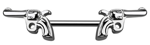 Chest Piercing Barbell Titanium or Steel and 2 Revolvers Screwable, 10-16mm Length - Picture 1 of 2