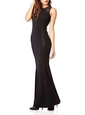 quiz black sequin fishtail maxi dress