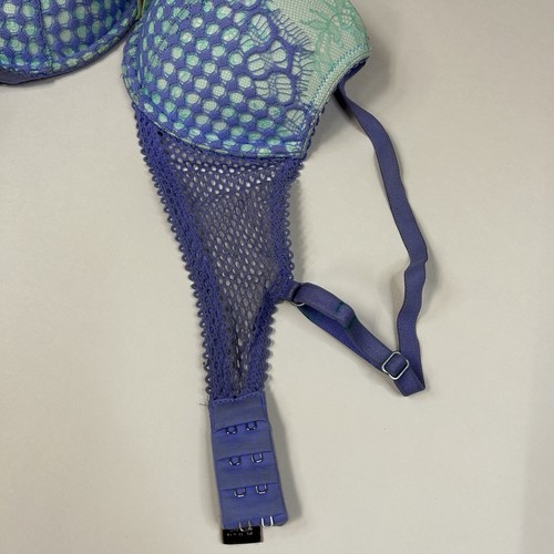 Victoria's Secret 32C Pushup BH gepolstert blau lila Blumen Spitze Bügel #0163 - Bild 9 von 11