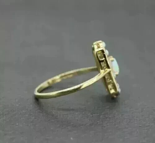 Engagement Ring 1.20Ct Oval Lab Created Fire Opal 14K Yellow Gold Plated Silver - Picture 3 of 5
